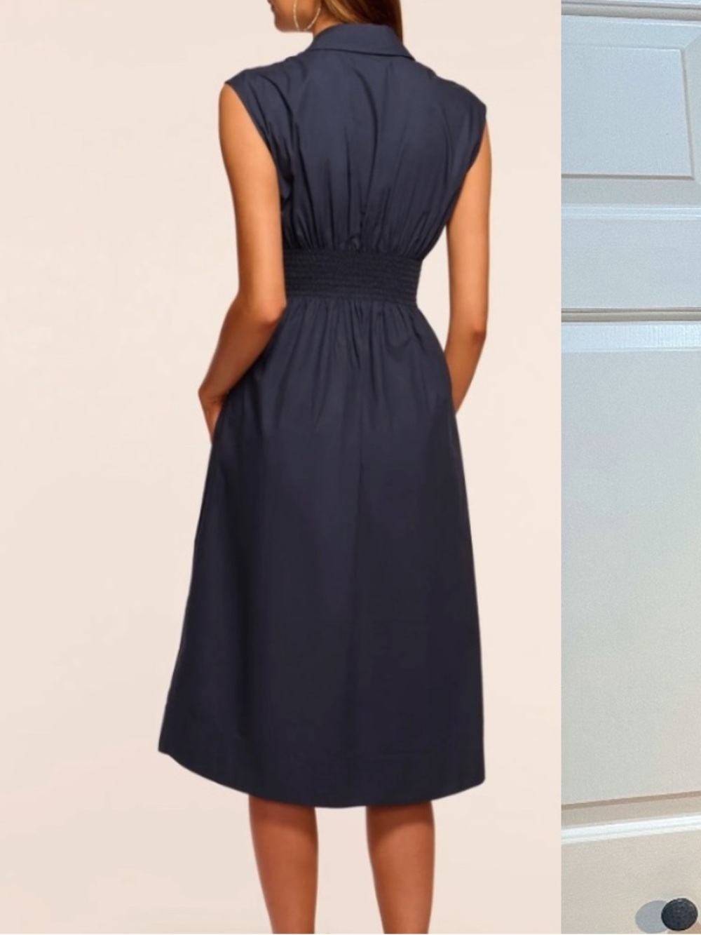 Ramy Brook milhal navy cotton poplin twist front shirt midi dress sz small - Picture 2 of 8